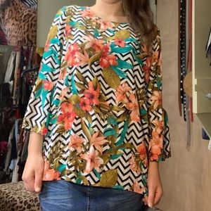 Tacera Floral Chevron Blouse - Multicolor